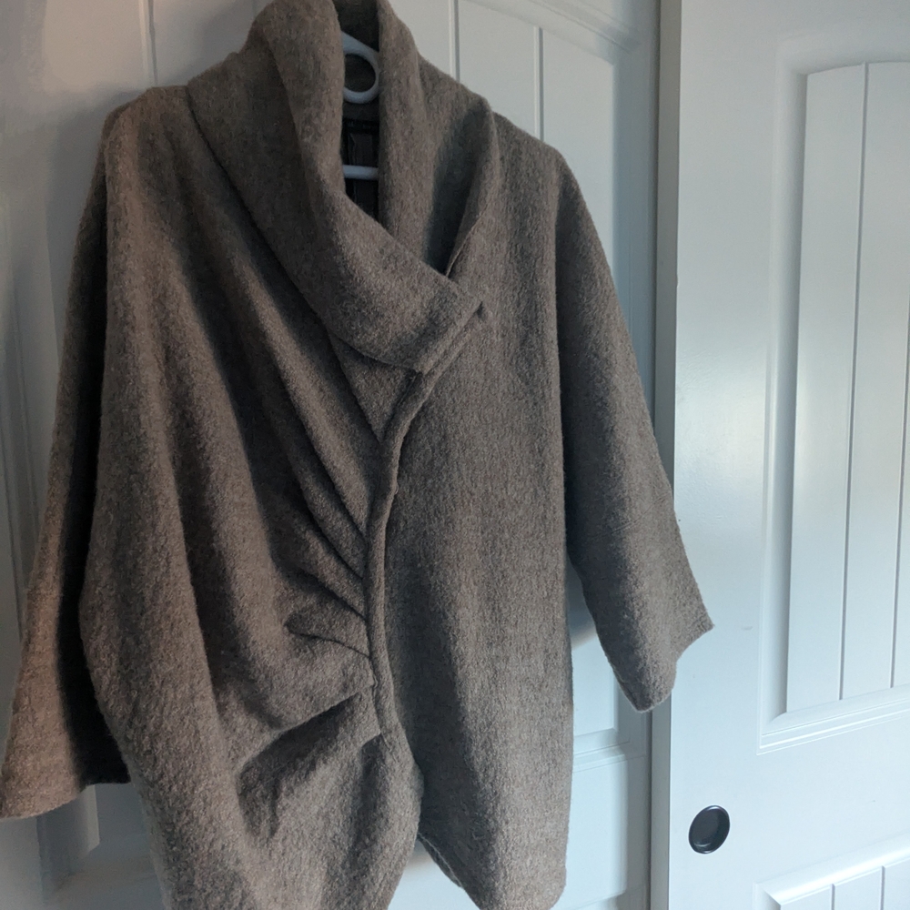 Gray Oversized Cape with Shawl Collar
